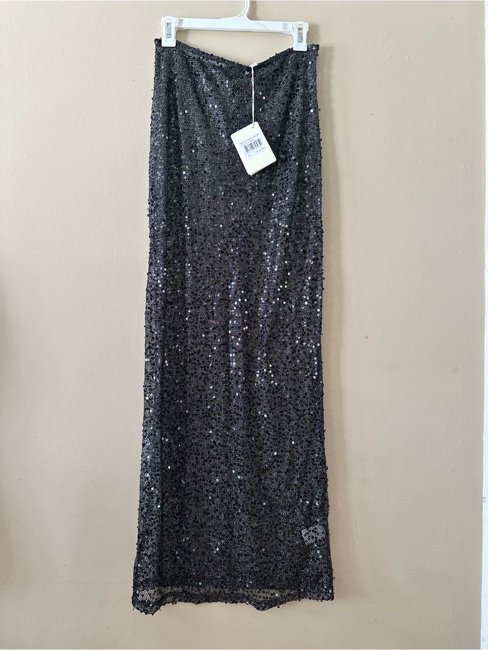 NWT Peppermayo Black Afterhours Midnight Stars Sequin Mesh Maxi Skirt, Sz M-L
